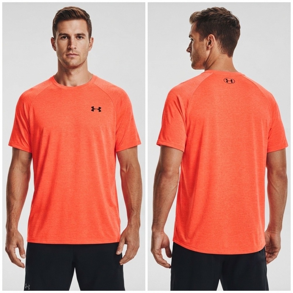 Mens Under Armour Tech T-Shirt Large Orange Heather Athletic Training Tee Shirt